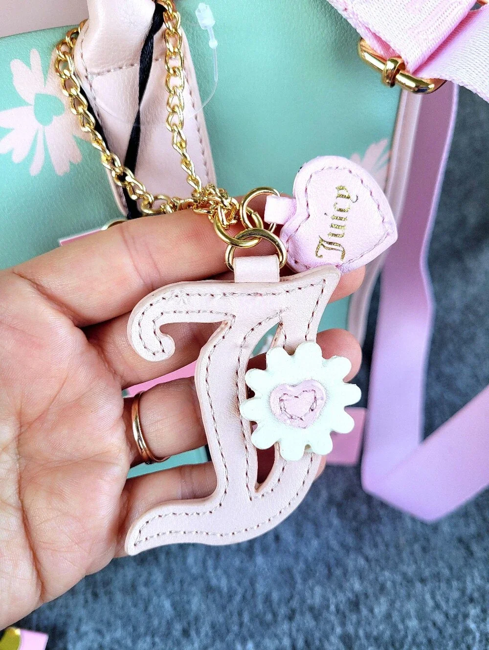 Juicy Couture Daisy For Juicy Tote Frosty Green Pink With Matching Card Wallet